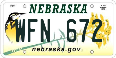 NE license plate WFN672