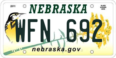 NE license plate WFN692