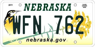 NE license plate WFN762