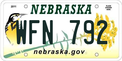 NE license plate WFN792