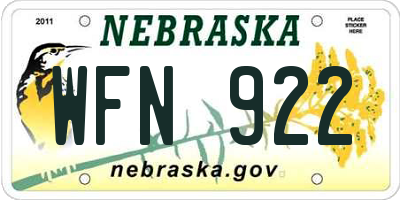 NE license plate WFN922