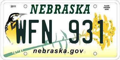 NE license plate WFN931