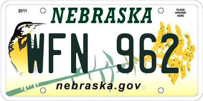 NE license plate WFN962