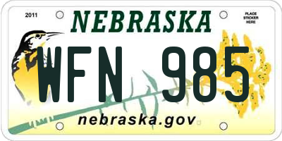 NE license plate WFN985