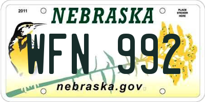 NE license plate WFN992