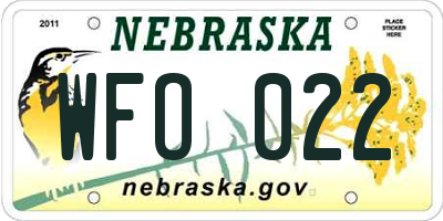 NE license plate WFO022