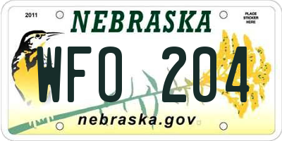NE license plate WFO204