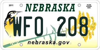 NE license plate WFO208