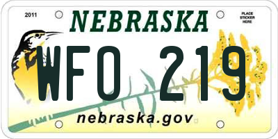 NE license plate WFO219
