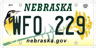 NE license plate WFO229