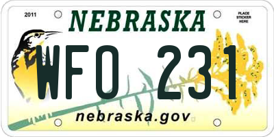 NE license plate WFO231