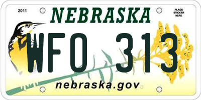 NE license plate WFO313