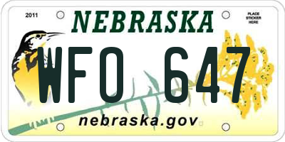 NE license plate WFO647