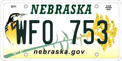 NE license plate WFO753