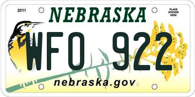 NE license plate WFO922