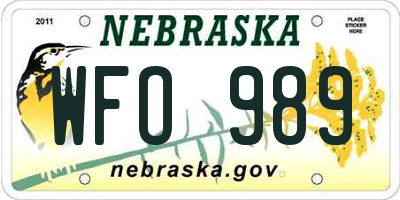 NE license plate WFO989