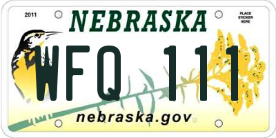 NE license plate WFQ111
