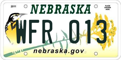 NE license plate WFR013