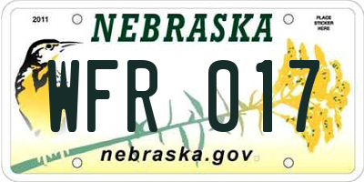 NE license plate WFR017