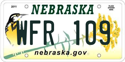 NE license plate WFR109