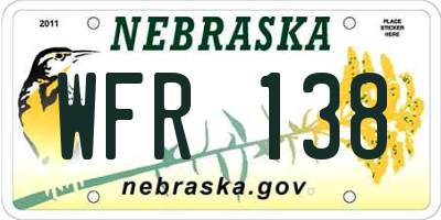 NE license plate WFR138
