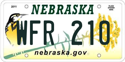 NE license plate WFR210
