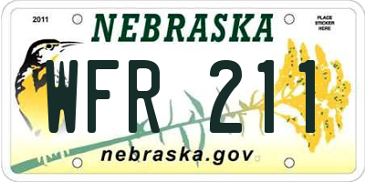 NE license plate WFR211