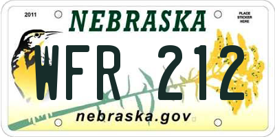 NE license plate WFR212