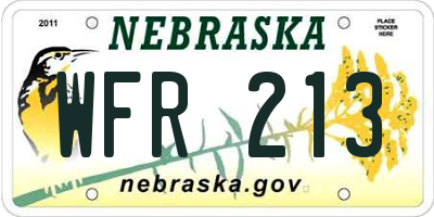 NE license plate WFR213