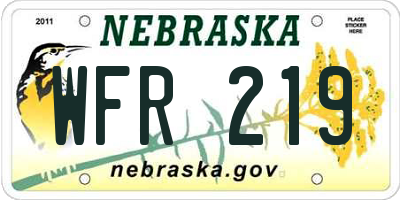 NE license plate WFR219