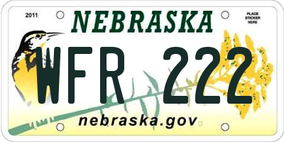NE license plate WFR222