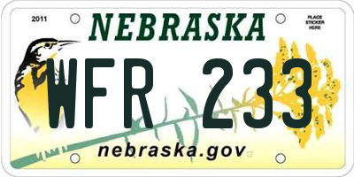 NE license plate WFR233