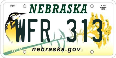 NE license plate WFR313