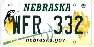 NE license plate WFR332