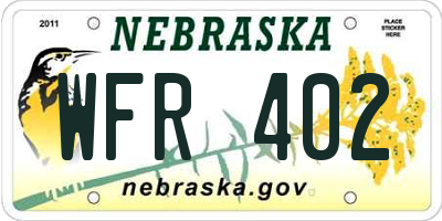 NE license plate WFR402