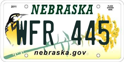 NE license plate WFR445