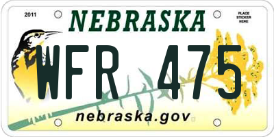 NE license plate WFR475