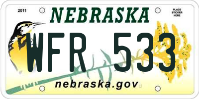 NE license plate WFR533