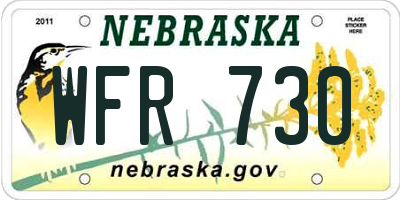 NE license plate WFR730