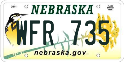 NE license plate WFR735
