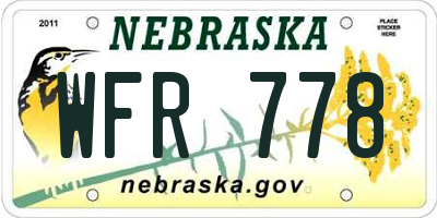 NE license plate WFR778