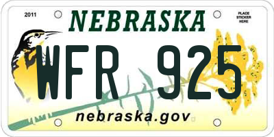 NE license plate WFR925