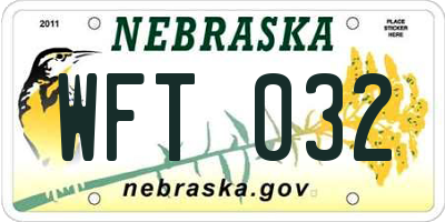 NE license plate WFT032