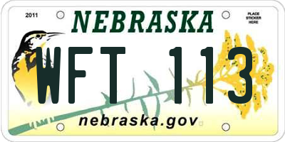 NE license plate WFT113