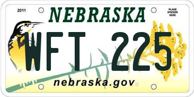 NE license plate WFT225