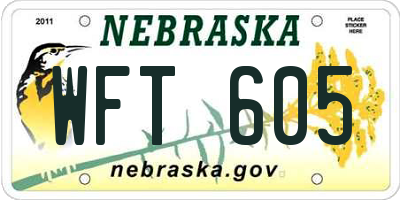 NE license plate WFT605