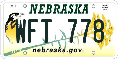 NE license plate WFT778