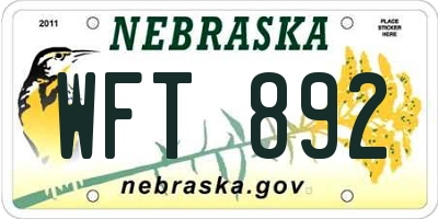 NE license plate WFT892