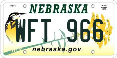 NE license plate WFT966