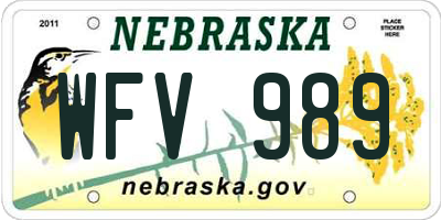NE license plate WFV989